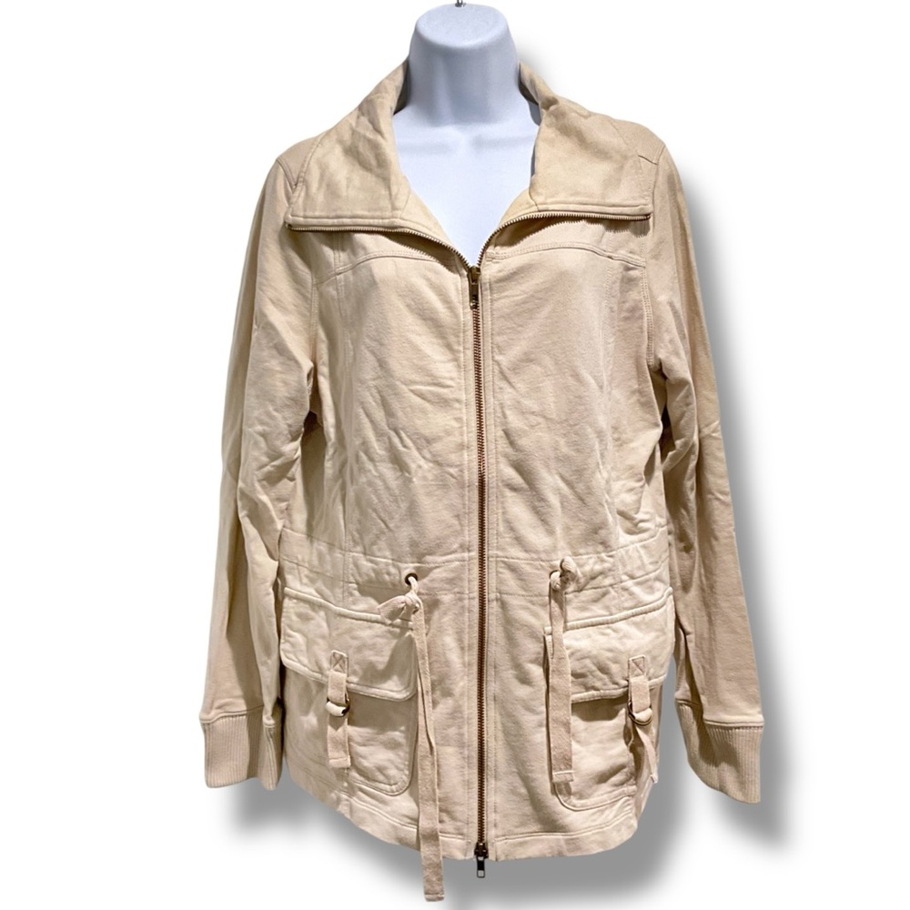ACACIA Embroidered Back Zip Front Jacket Oatmeal Women’s Size Large